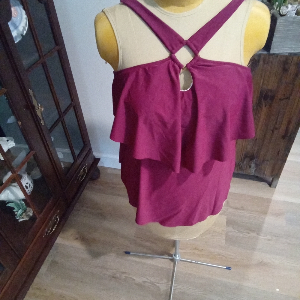 2-$10... Blooming Jelly Plus Size 3X Burgundy Women's Tankini Top NWT